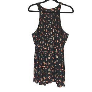 Torrid Cherry Print Halter Smocked Peplum Top Black Gauze Rayon 15047504 Size 2